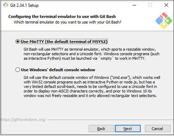 Terminal emulation for the Git shell (Bash)