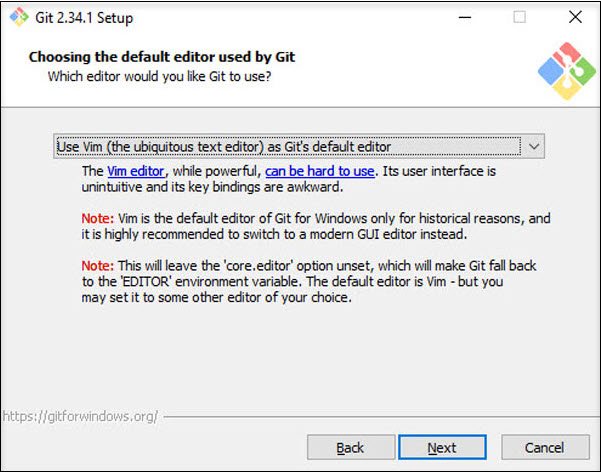 Default editor used by Git